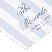 Moderne Elegante Blauwe Witte Strepen Script Bruil Korte Tafelloper (Hoek)