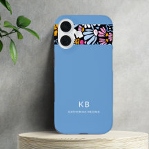 Moderne Elegante Blauwe Zwarte Bloempatroon