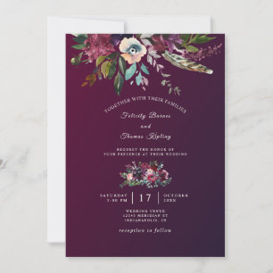 Moderne Elegante Bloemen Bourgogne gewassen bruilo Kaart