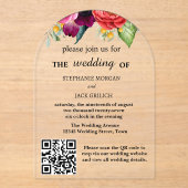 Moderne Elegante Bloemen QR Code Budget Huwelijk Acryl Uitnodigingen (Voorkant)