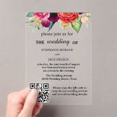 Moderne Elegante Bloemen QR Code Budget Huwelijk Acryl Uitnodigingen (Insitu (Draagbaar))