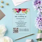Moderne Elegante Bloemen QR Code Budget Huwelijk Acryl Uitnodigingen (Insitu (Huwelijk))