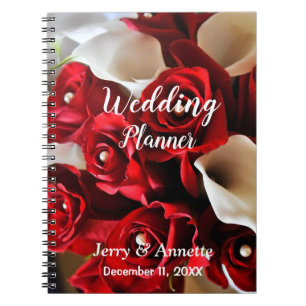 Moderne Elegante Bloemen Rode Bloemen Wedding Plan Notitieboek