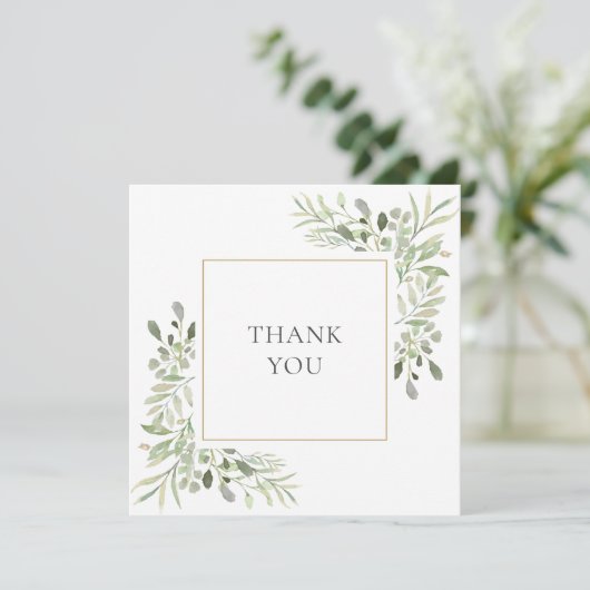 Moderne elegante bloemengroen bruiloft dank u bedankkaart (Staand voorkant)