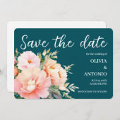 Moderne Elegante Bloemige Waterverf Pioen Deep Te Save The Date (Voorkant / Achterkant)