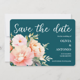 Moderne Elegante Bloemige Waterverf Pioen Diep Tur Save The Date