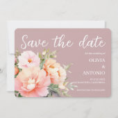 Moderne Elegante Bloemige Waterverf Pioen Roze St Save The Date (Voorkant)
