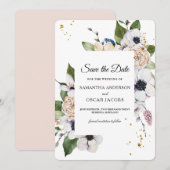 Moderne Elegante Bloemrijke Lijst & Gouden Druppel Save The Date (Voorkant / Achterkant)