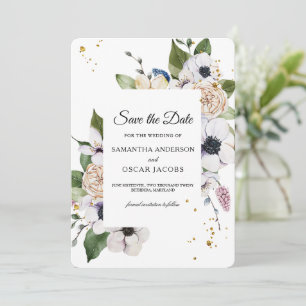 Moderne Elegante Bloemrijke Lijst & Gouden Druppel Save The Date