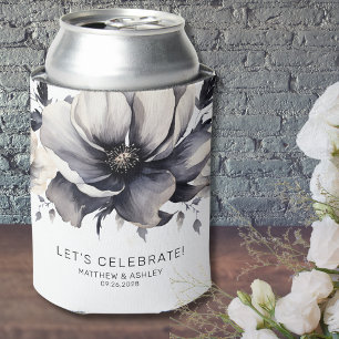 Moderne Elegante Bloemrijke Zwarte Witte Bruiloft Blikjeskoeler
