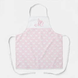 Moderne Elegante Blush Roze Monogram Vlinder Schort