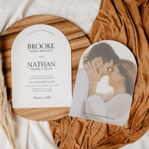 Moderne Elegante Boog Zwart & Wit Foto Huwelijk Kaart