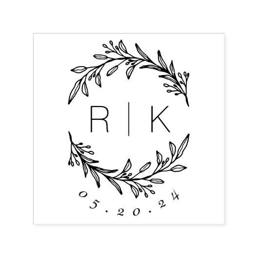 Moderne Elegante Botanische Initialen Bruiloft Mon Zelfinktende Stempel (Design)