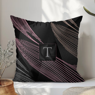 Moderne Elegante Botanische Lijnen Roze Grijs Zwar Kussen