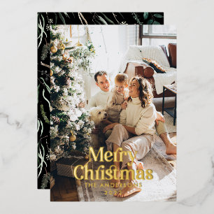 Moderne elegante botanische typografie zwart folie feestdagenkaart