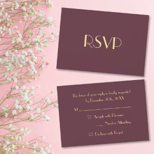 Moderne Elegante Bourgondië Gouden RSVP Uitnodigin Kaartje