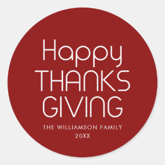 Moderne Elegante Bourgondische Happy Thanksgiving Ronde Sticker