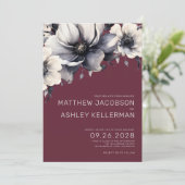 Moderne Elegante Bourgondische Rode Bloemen Bruilo Kaart (Staand voorkant)