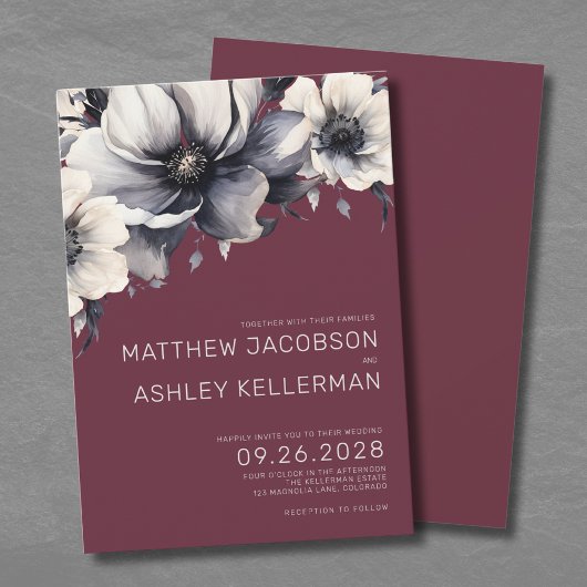 Moderne Elegante Bourgondische Rode Bloemen Bruilo Kaart