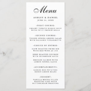 Moderne Elegante Bruiloft Zwart & Wit Menu