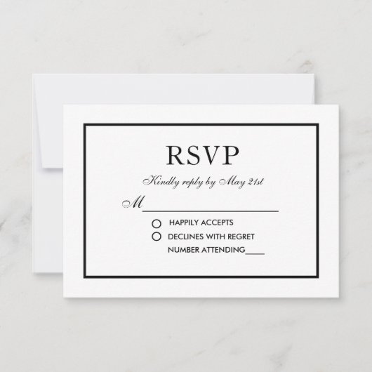 Moderne Elegante Bruiloft Zwart & Wit RSVP (Voorkant)