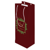 Moderne Elegante Burgundy Rode Kerst Botanisch Wijn Cadeautas (Achterkant Gekanteld)