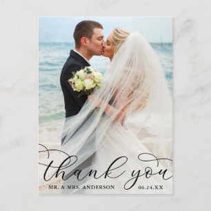 Moderne Elegante Calligrafie Foto Trouw Dank Je Briefkaart