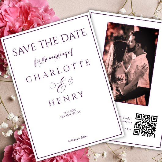Moderne Elegante Calligraphy Foto QR Code  Save The Date