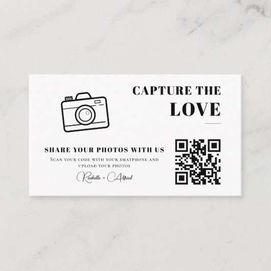 Moderne elegante Capture the Love QR-code Informatiekaartje (Voorkant)