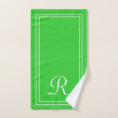 Moderne Élégante Chaux Vertes & Monogramme Blanc (Serviette à main)