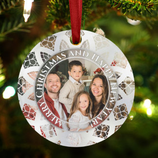 Moderne Elegante Chic Foto Glas Zilver Sneeuw Ornament