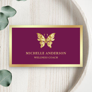 Moderne Elegante Chic Roze Gouden Folie Vlinder Visitekaartje