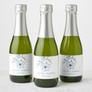 Moderne Elegante Chic Stofblauwe Huwelijk Sparkling Wijnetiket
