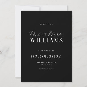 Moderne Elegante Chic Zwart-Witte Trouwdag Save The Date