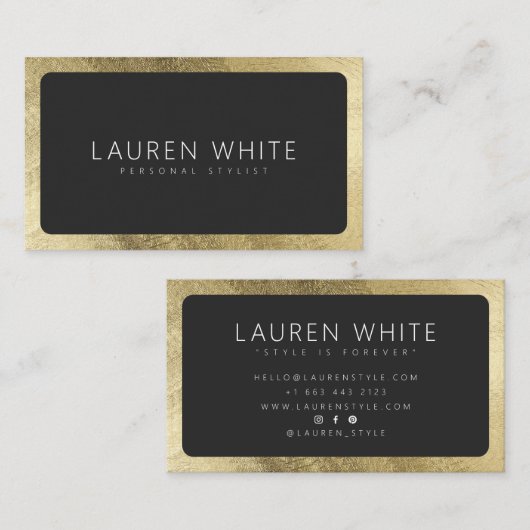 Moderne elegante chique goud zwart afgerond minima visitekaartje (Voorkant / Achterkant)