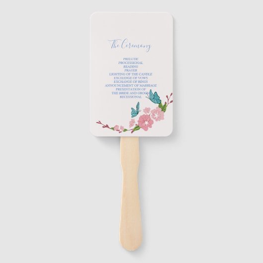 Moderne elegante chique roze bloemen met vlinder handwaaier (Achterkant)