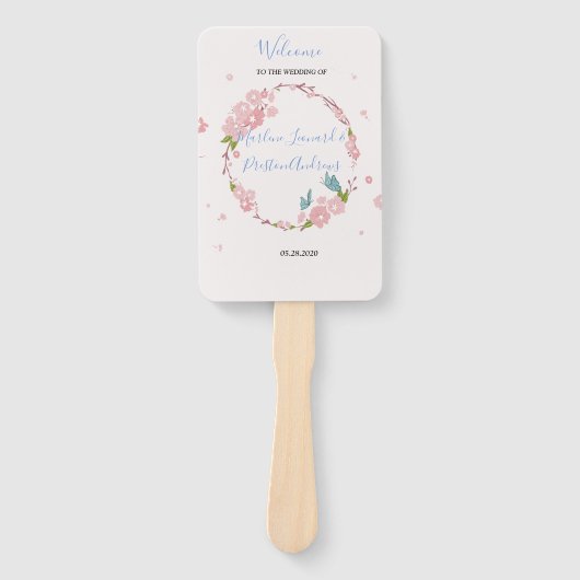 Moderne elegante chique roze bloemen met vlinder handwaaier (Voorkant)