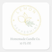 Moderne Elegante Citroen Pepermunt Kaars Vierkante Sticker (Voorkant)