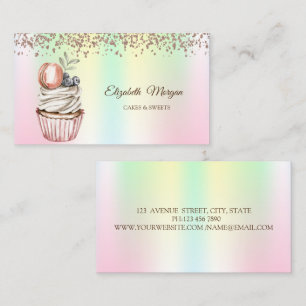 Moderne Elegante Cupcake,Snoepjes,Holografische Ma Visitekaartje