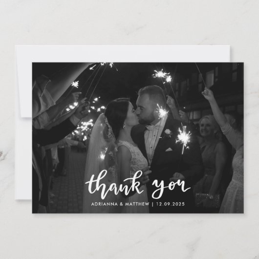 Moderne elegante dank u script foto bedankkaart (Voorkant)