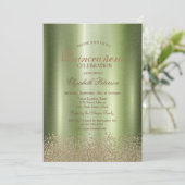 Moderne Elegante Diamanten Groene Metallic Quincea Kaart (Staand voorkant)