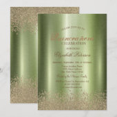 Moderne Elegante Diamanten Groene Metallic Quincea Kaart (Voorkant / Achterkant)