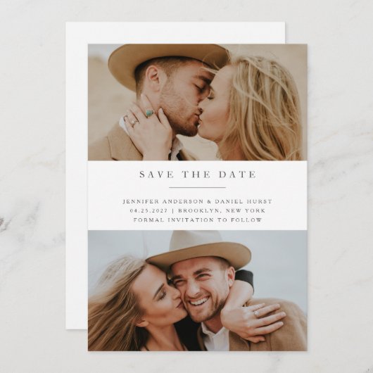 Moderne Elegante drie Foto Save the Date (Voorkant / Achterkant)