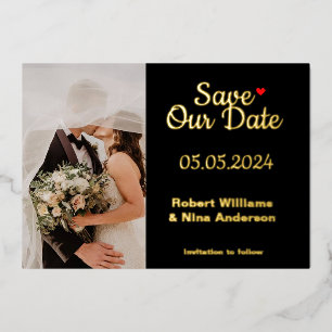 Moderne Elegante Echte Folie Save Our Date Foto Uitnodiging