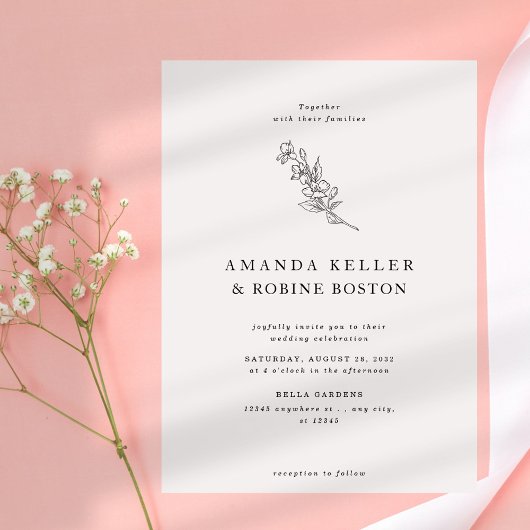 Moderne Elegante Eenvoudige Bloem Huwelijksuitnodi Kaart