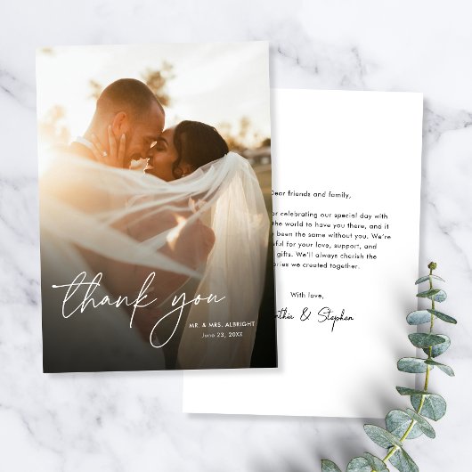Moderne Elegante Eenvoudige Kalligrafie Fotobruilo Bedankkaart