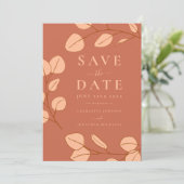 Moderne Elegante Eenvoudige Leaf Peach Wedding Save The Date (Staand voorkant)