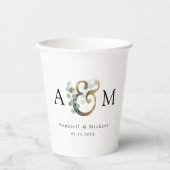 Moderne elegante Eucalyptus Ampersand bruiloft Papieren Bekers (Voorkant)
