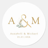 Moderne, elegante eucalyptus ampersand ronde sticker (Voorkant)