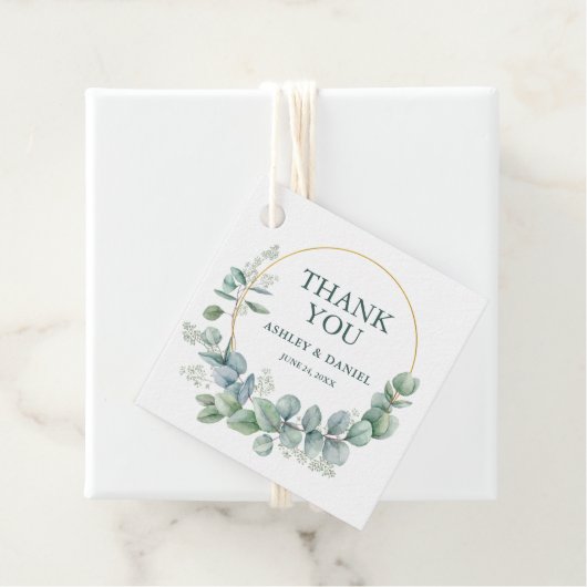 Moderne Elegante Eucalyptus Goud Dank u Bruiloft Bedankjes Labels (In situ)